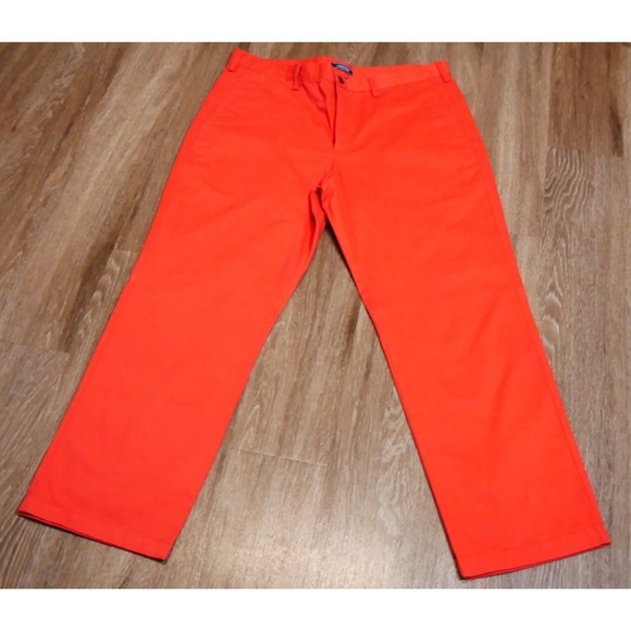 Lands' End Mens Traditional Fit Chino Pants Orange Size 38 Straight Leg Cotton